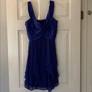 Navy blue fun, ruffled cocktail dress. Size 4P.